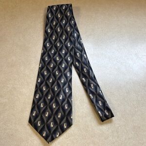 Diane Von Furstenberg Black Geometric Silk Tie with Ivory Accents